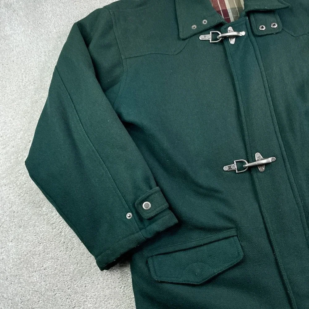 Vintage Wool Jacket Mens Large Green Lobster Clasp Quilted Lined Barn Coat